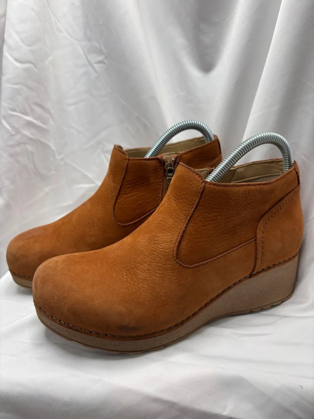 Dansko Charlene Nubuck Ankle Boots Comfort Shoes Side Zip Wedge Heel 37 6.5 7